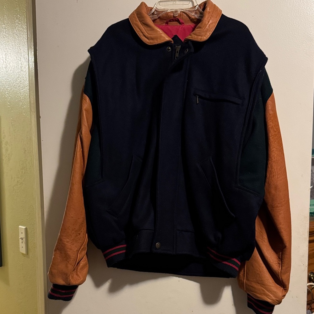 William Barry Navy and Brown Bomber Jacket